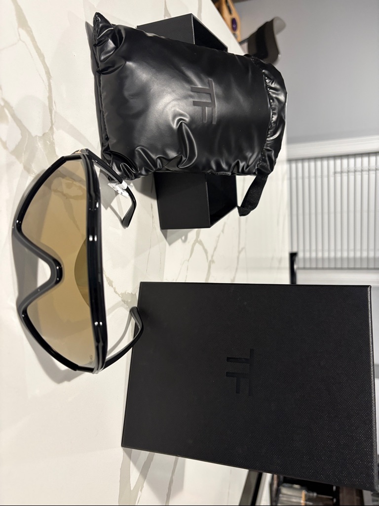 Tom Ford Black Shield Sunglasses With Amber Lenses